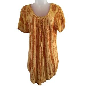 Advance Apparels Tunic Top Womens Plus Size Orange Boho Embroidered Striped